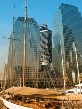 colored photo of world trade and financial center, vertical photo