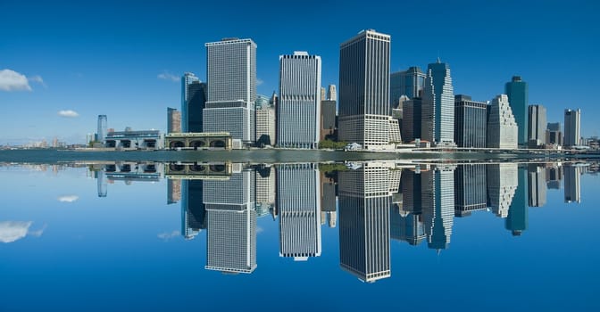 lower manhattan, artificial reflection created, panorama photo