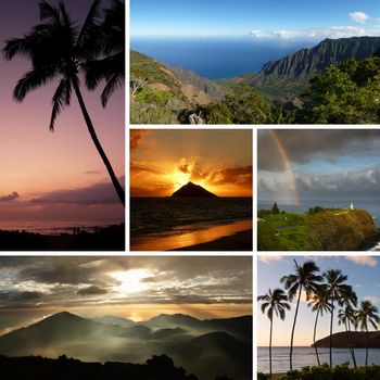 A collage of multiple images of Hawaii.