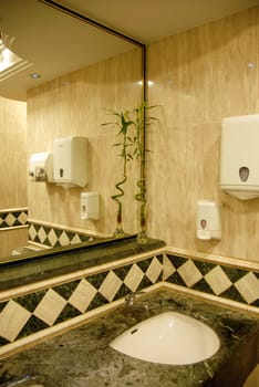 bathroom luxury interior with greenish and cream marble design