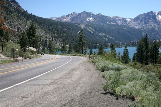 Beautiful road to travel around June Lake in California