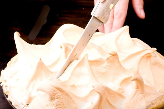 close up of fresh lemon meringue pie