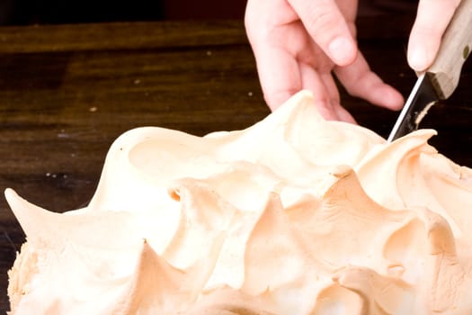 close up of fresh lemon meringue pie
