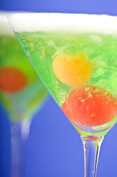 gelatin and fruit dessert in a martini glass