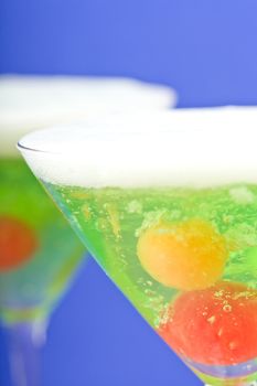 gelatin and fruit dessert in a martini glass