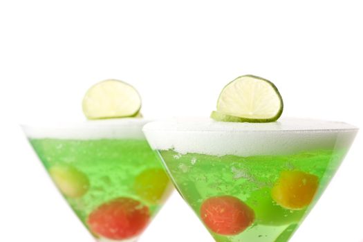 gelatin and fruit dessert in a martini glass