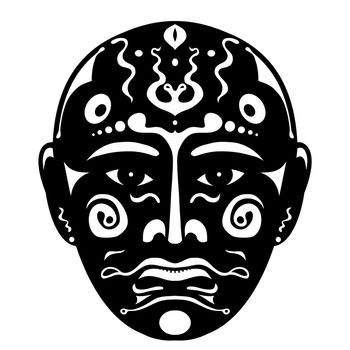 Black and white illustrated face