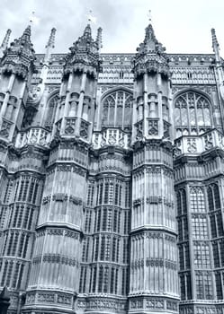 The Westminster Abbey church in London, UK - high dynamic range HDR - black and white