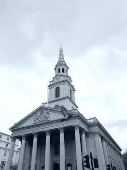 Church of Saint Martin in the Fields, Trafalgar Square, London, UK - high dynamic range HDR - black and white