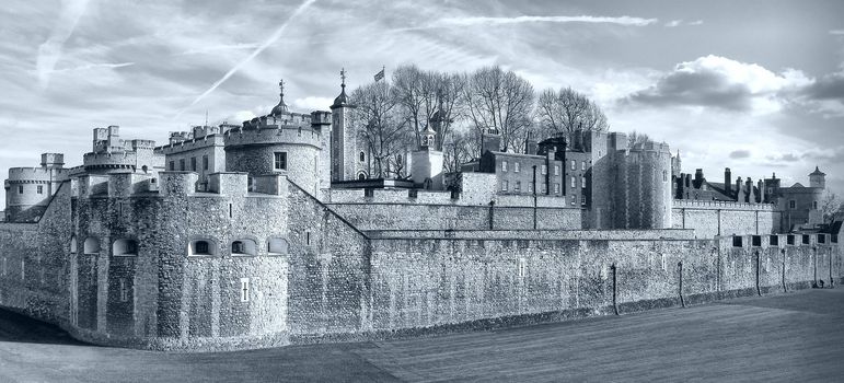 The Tower of London, medieval castle and prison - high dynamic range HDR - black and white