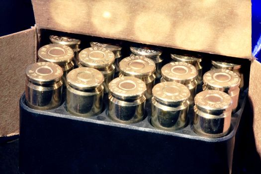 Tray of 9mm bullets