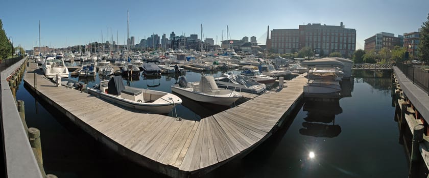 Boston port panorama with several ships docked