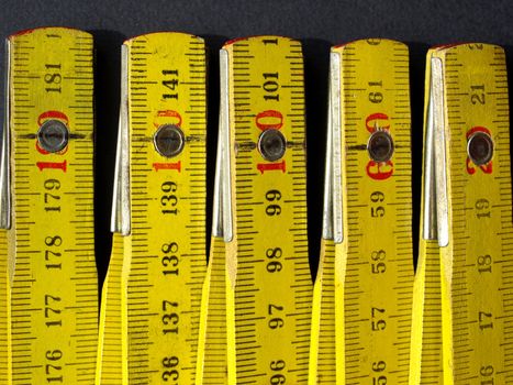 Detail of a wooden metric carpenter ruler