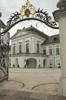 Grassalkovich palace vertical photo, standing soldiers, Bratislava, Slovakia