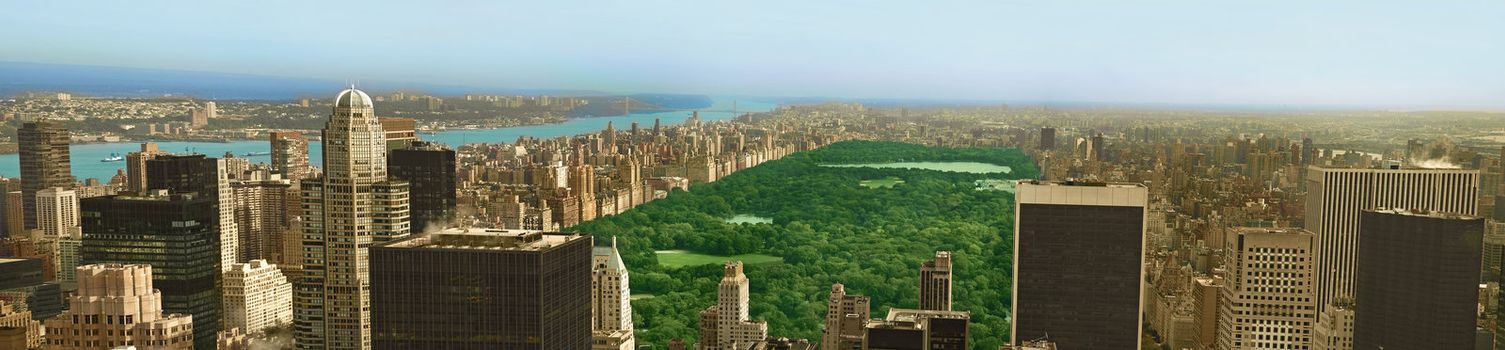 colored panorama photo of central park in new york, usa