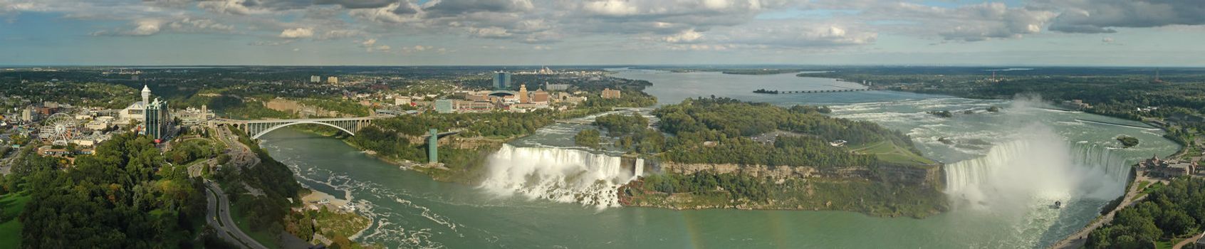 aerial panorama photo of niagara falls taken from canadian side