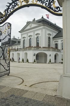 Grassalkovich palace vertical photo, standing soldiers, Bratislava, Slovakia