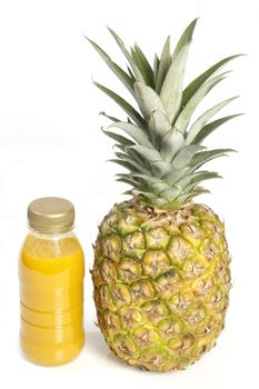 Smoothie with fresh pineapple over white background