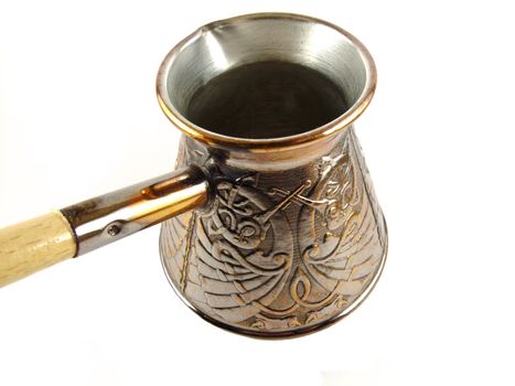 Copper coffee pot with wooden handle