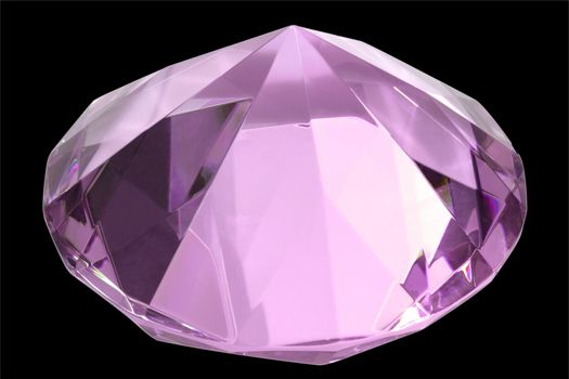 Pink diamond of glass - isolated on black background