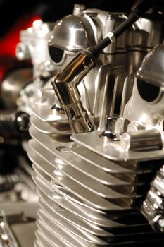 powerful air-cooled motorcycle engine close-up