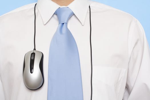 Businessman with tie and mouse hanging on the neck