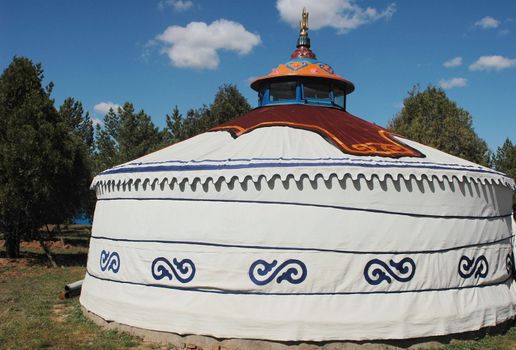 Scenery of a typical Mongolian ger on the grasslands