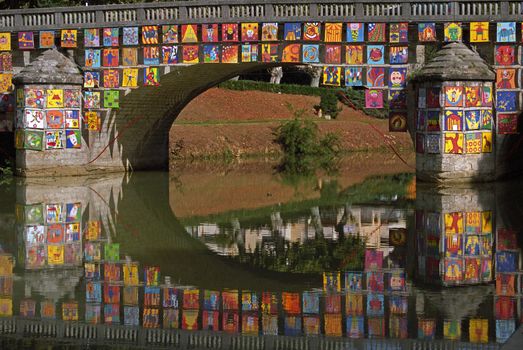 The road bridge at Auch in SW France adorned by children's paintings