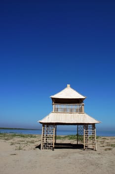Landscape of wooden pavilion at lakeside