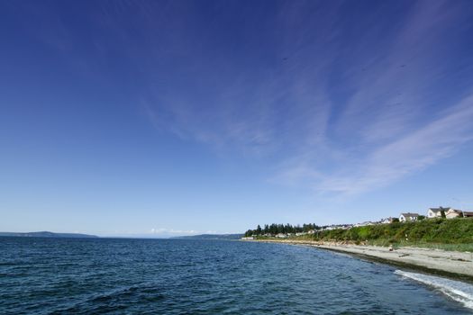 Beach town with blue sky