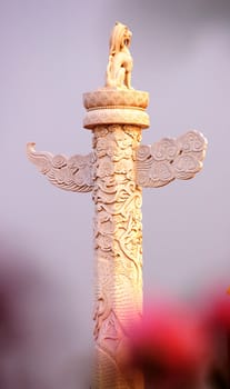 View of a typical traditional Chinese marble pillar 
