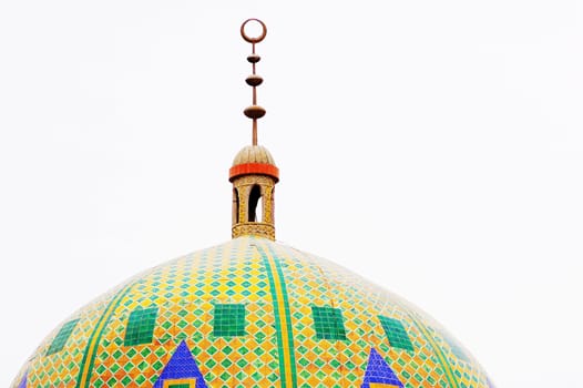 View of a colorful mosque roof on white background
