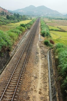 Landscape of a railroad in the fields