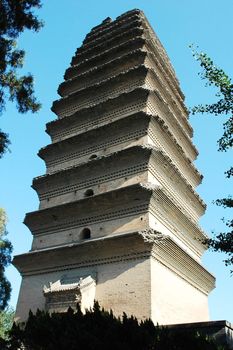 Landmark of the famous ancient Wild Goose Pagoda in Xian China
