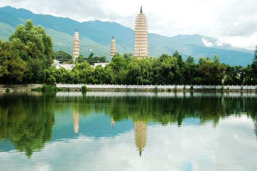 Landmarks of the famous Three Pagodas in Dali China