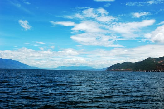 A famous blue lake named Erhai in Yunnan China