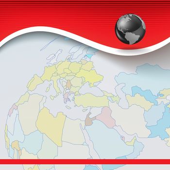Abstract business red background with globe and earth map