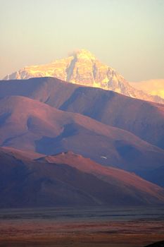 Landscape of Mount Everest  in Tibet at sunset