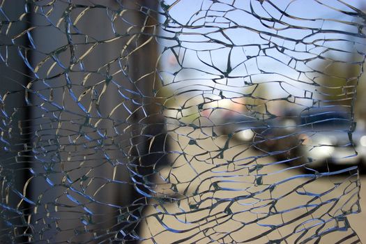 Broken glass texture of Phone booth window