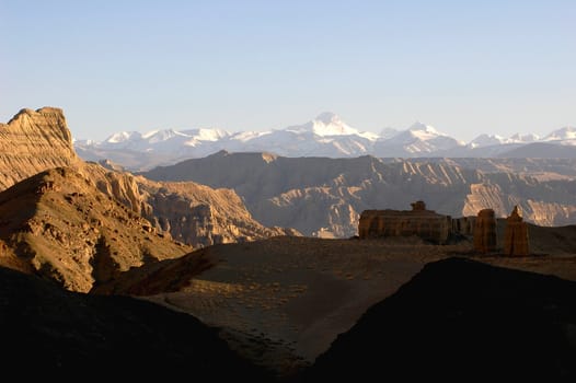 Landscape of mountains in the highlands of Tibet