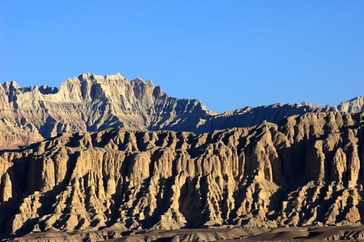 Landscape of mountains in the highlands of Tibet