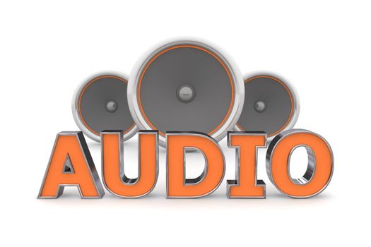 word Audio with three speakers in background - orange style