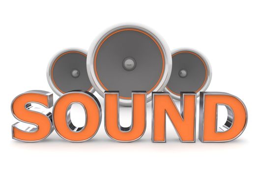 word Sound with three speakers in background - orange style