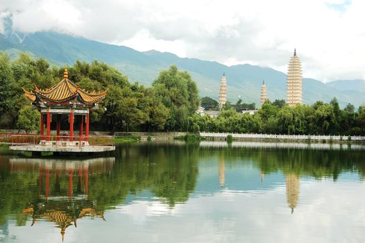 Landscape of the famous ancient Three Pagoda in Dali China