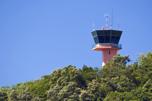 Central America, air traffic control tower in the jungle.