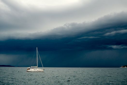 Sailboat returns to harbour at Zadar, Croatia