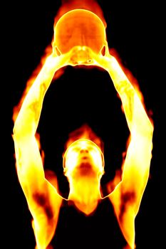 Abstract illustration of a basketball player in flames.