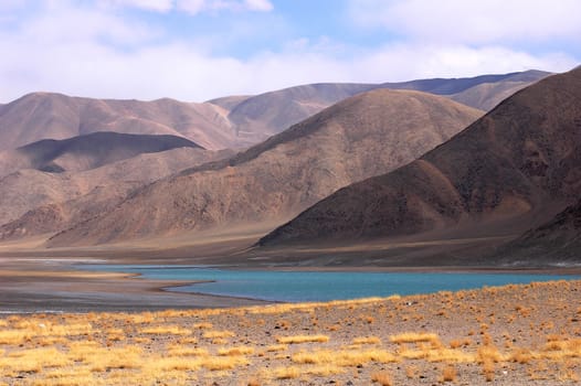 Landscape of mountains in the highlands of Tibet