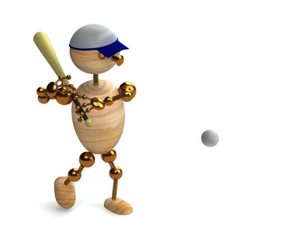wood man baseball player 3d rendered for commersial