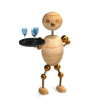 wood man as a waiter 3d rendered